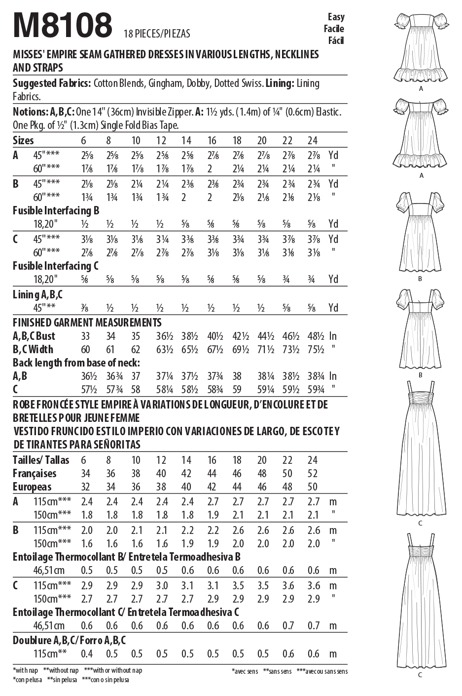 McCall's 8108 - Misses' Empire Seam Gathered Dresses