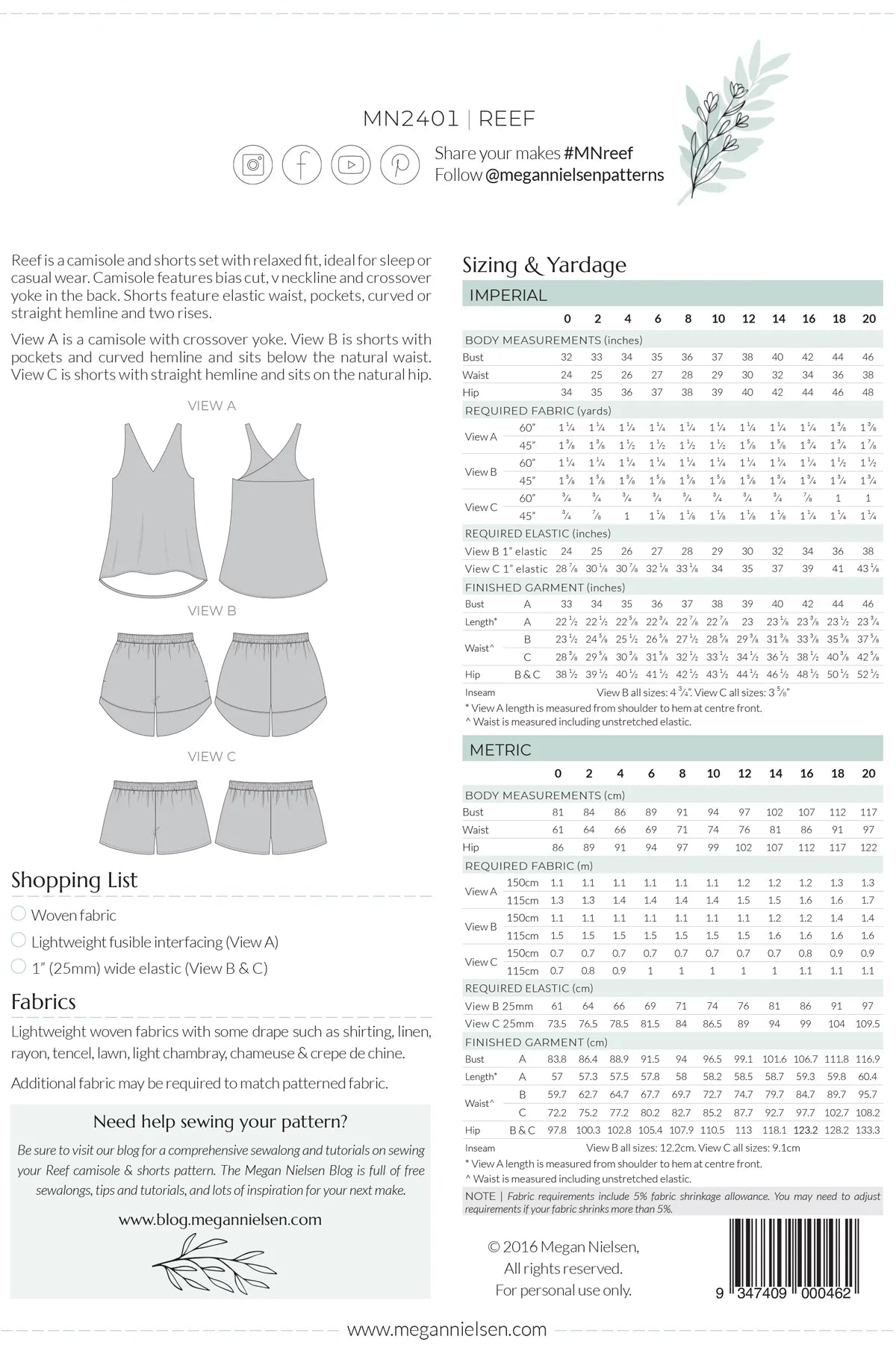 Megan Nielsen - Reef Camisole & Shorts Set