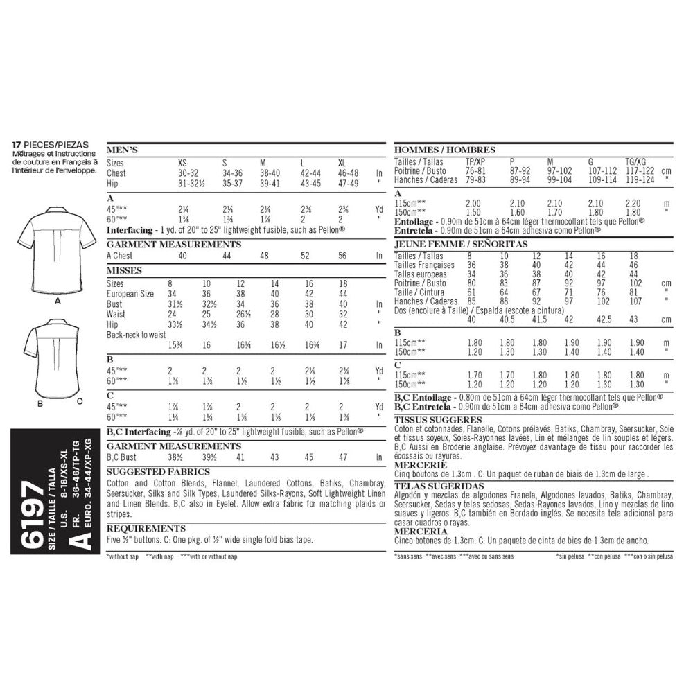 New Look 6197 - Unisex Misses' & Men's Shirts