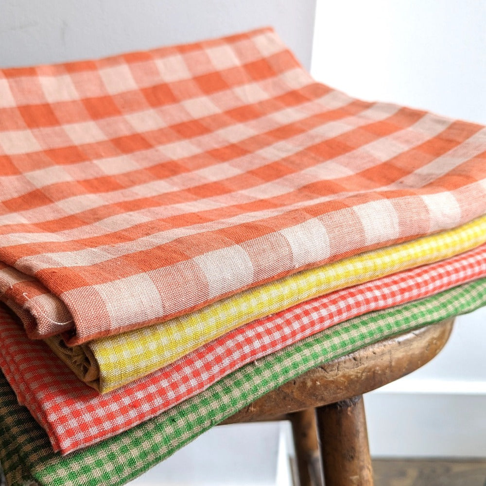 European Linen Gingham - Peaches and Cream