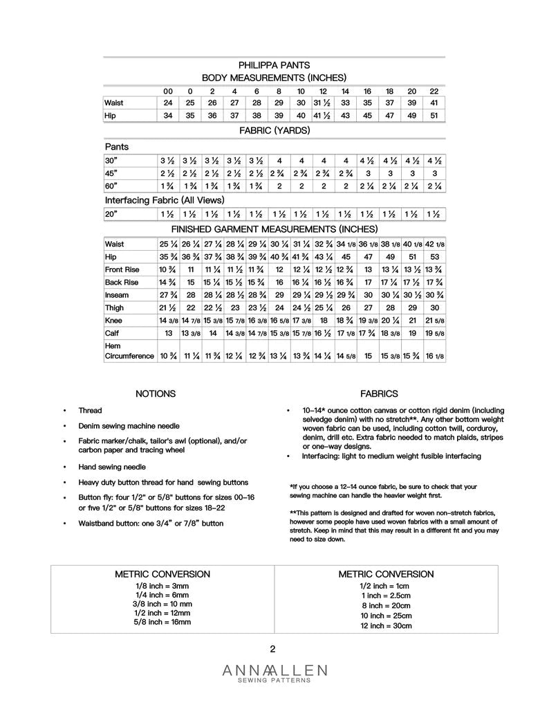 Anna Allen Clothing - Philippa Trousers - PDF Pattern