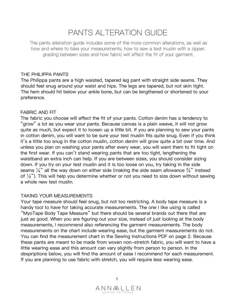 Anna Allen Clothing - Philippa Trousers - PDF Pattern