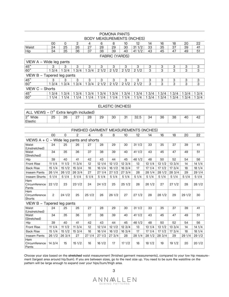Anna Allen Clothing - Pomona Pants and Shorts - PDF Pattern