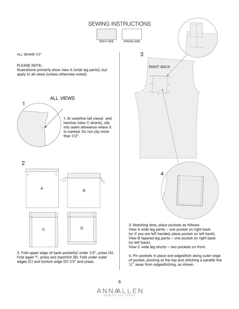 Anna Allen Clothing - Pomona Pants and Shorts - PDF Pattern