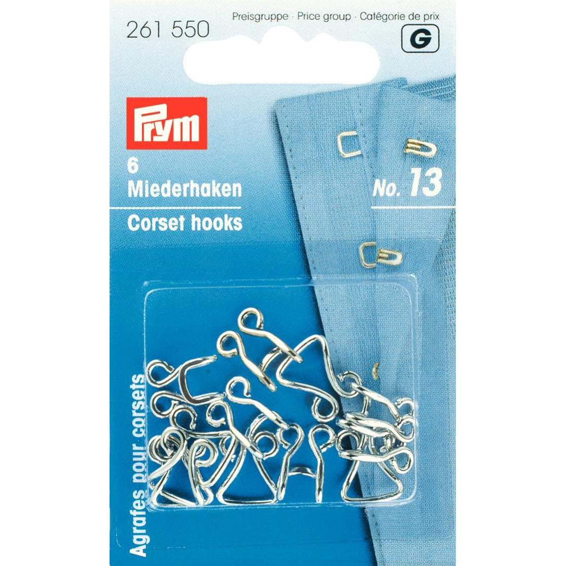 Prym 261550 - Corset Hooks -  Silver No. 13
