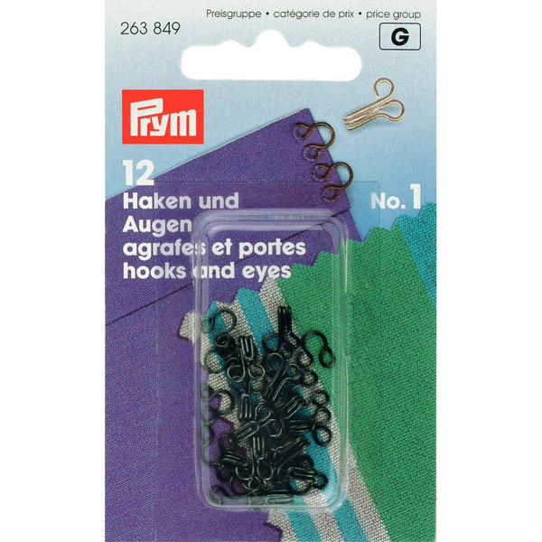 Prym 263849 - Hooks and Eyes - Black Size 1