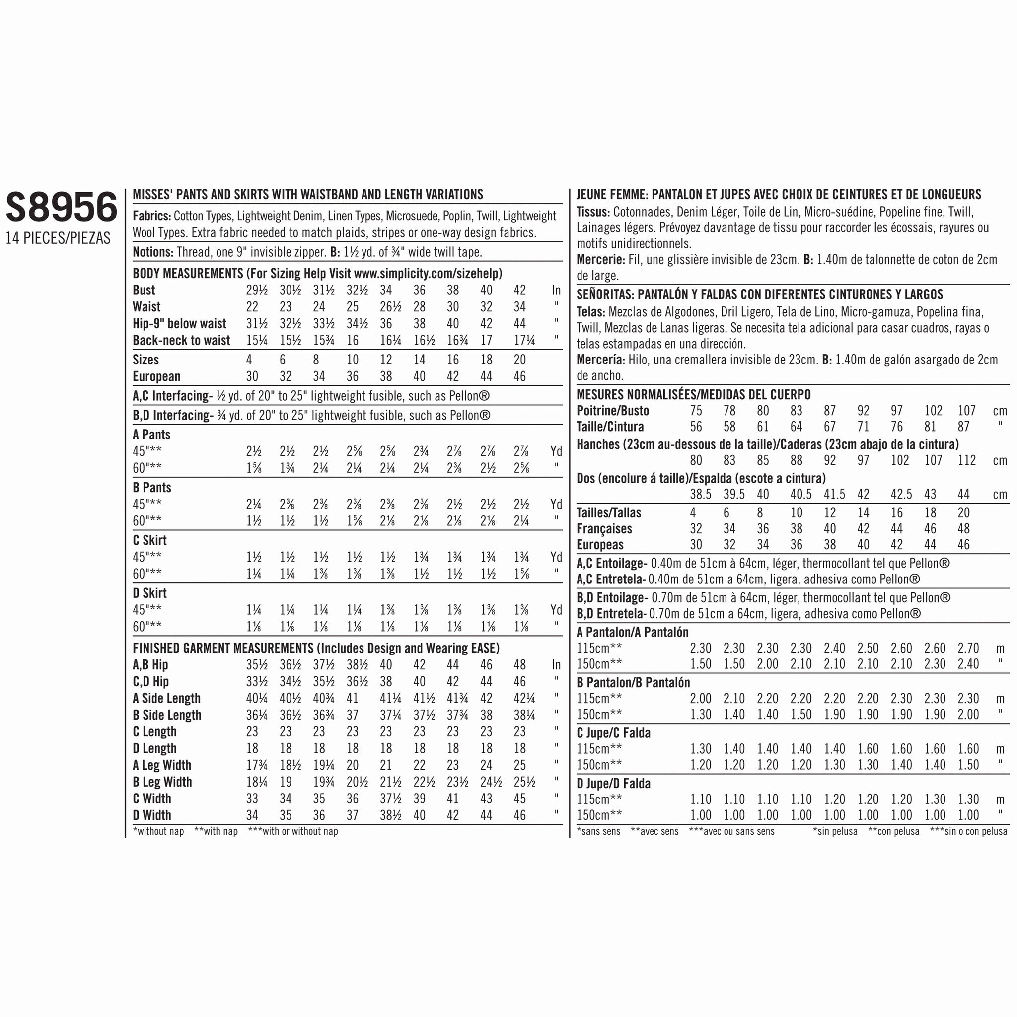 Simplicity 8956 - Trousers and Skirts