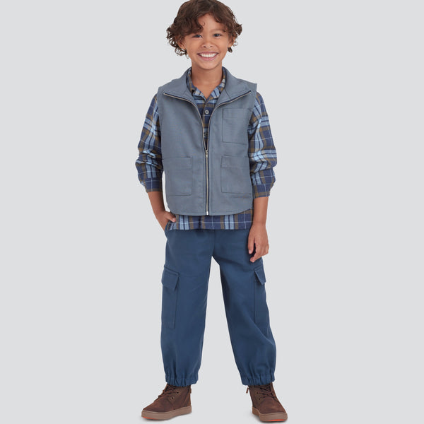 Simplicity Children 9201 - Children's and Boys' Shirt, Waistcoat and Pull-On Trousers