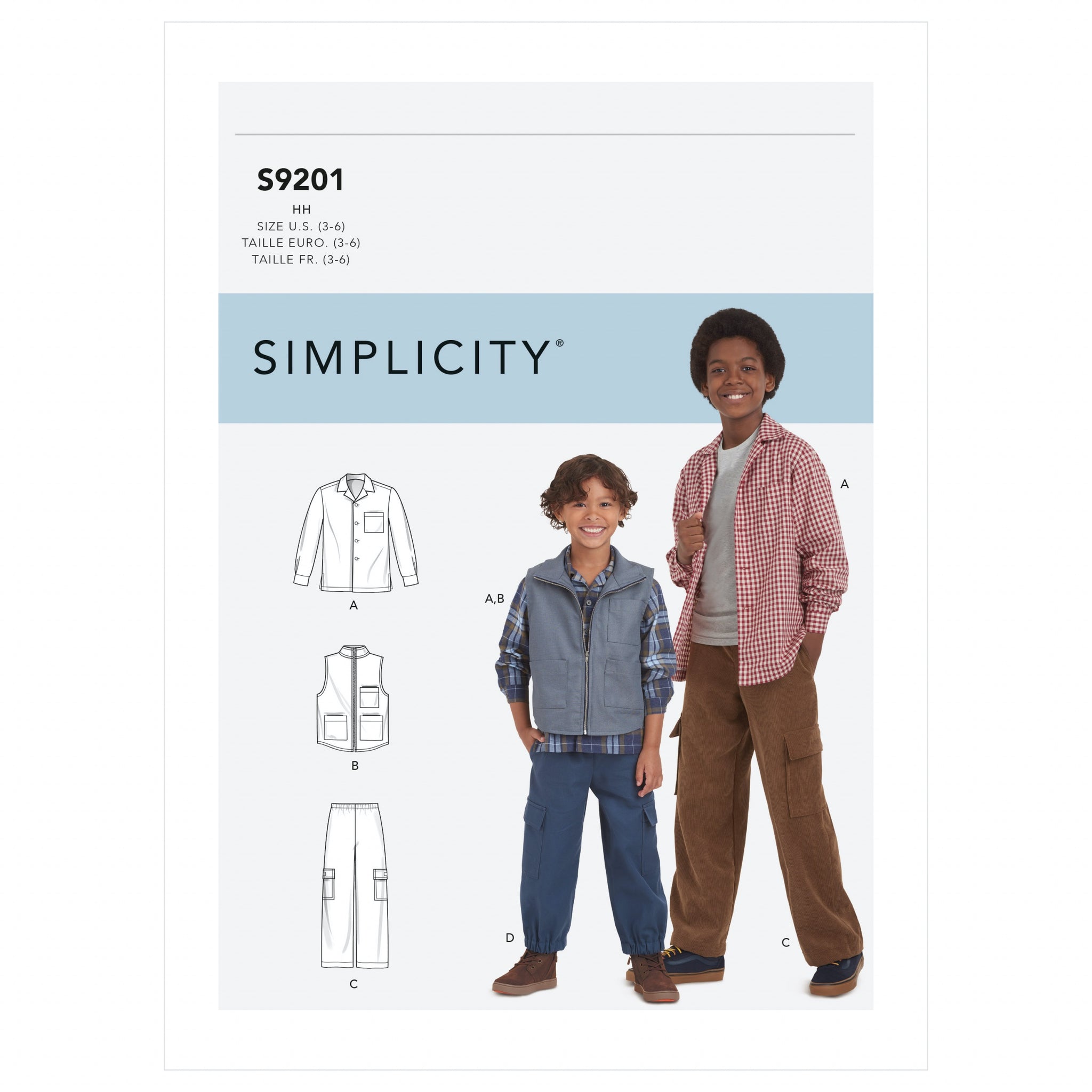 Simplicity Children 9201 - Children's and Boys' Shirt, Waistcoat and Pull-On Trousers