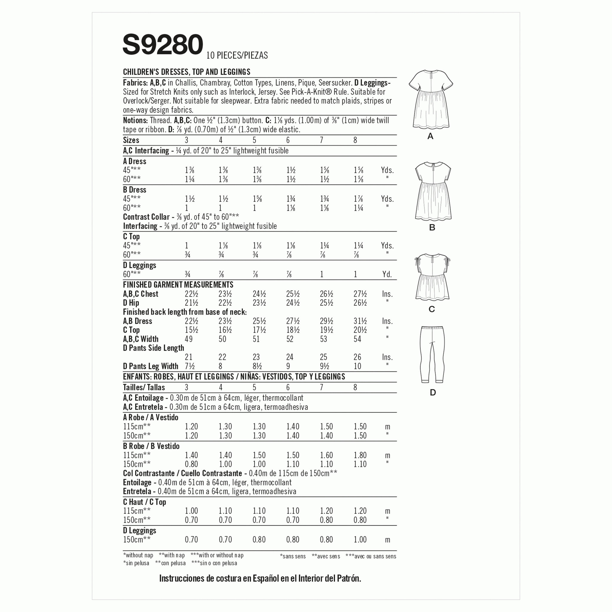 Simplicity Children 9280 - Dresses, Top and Leggings