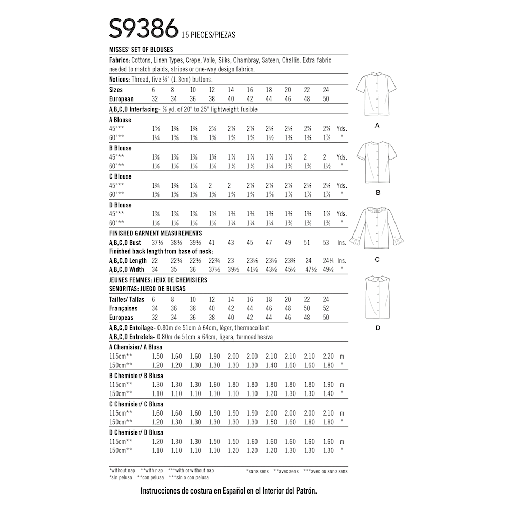 Simplicity 60s Vintage - 9386 - Set of Blouses