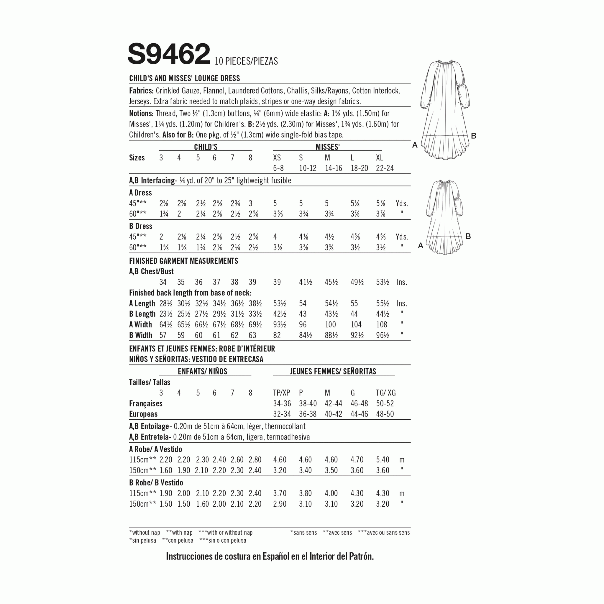 Simplicity 9462 - Children's and Misses' Lounge Dress
