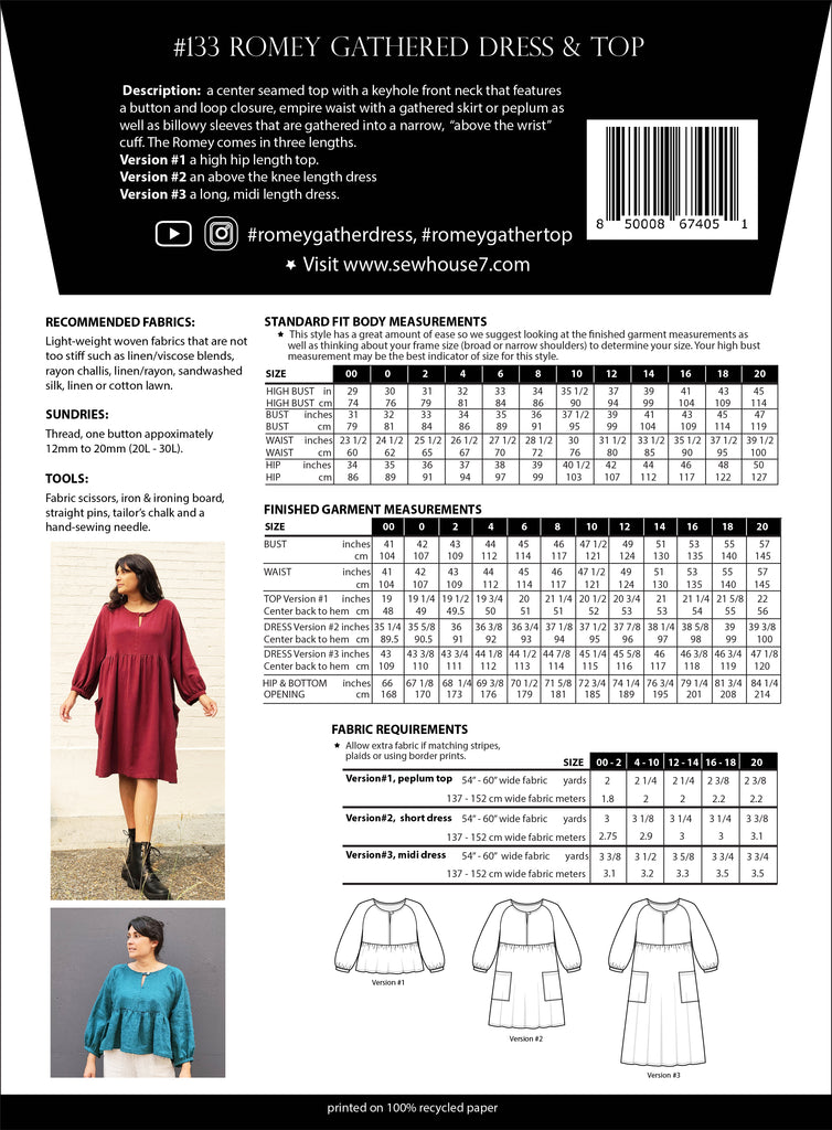 Sew House Seven - Romey Gathered Dress & Top - Sizes 4-34