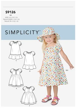Simplicity Girls' 9126 - Toddler Dress and Hat