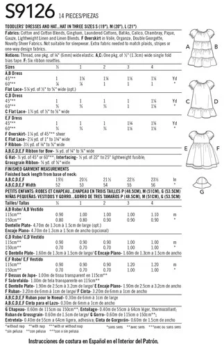 Simplicity Girls' 9126 - Toddler Dress and Hat