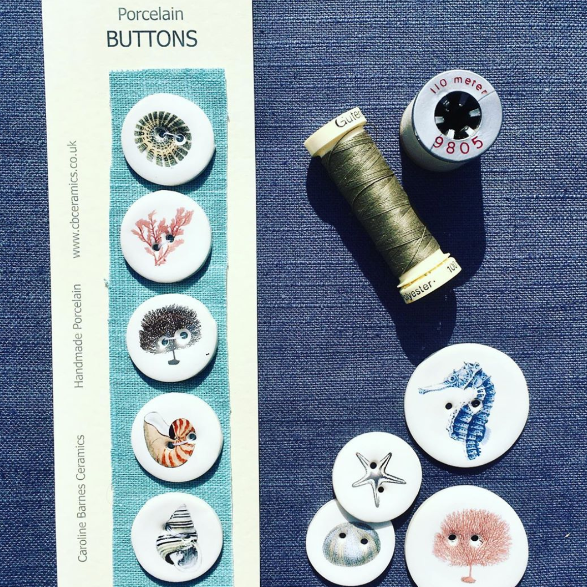 Set of 6 Porcelain Seaside Buttons