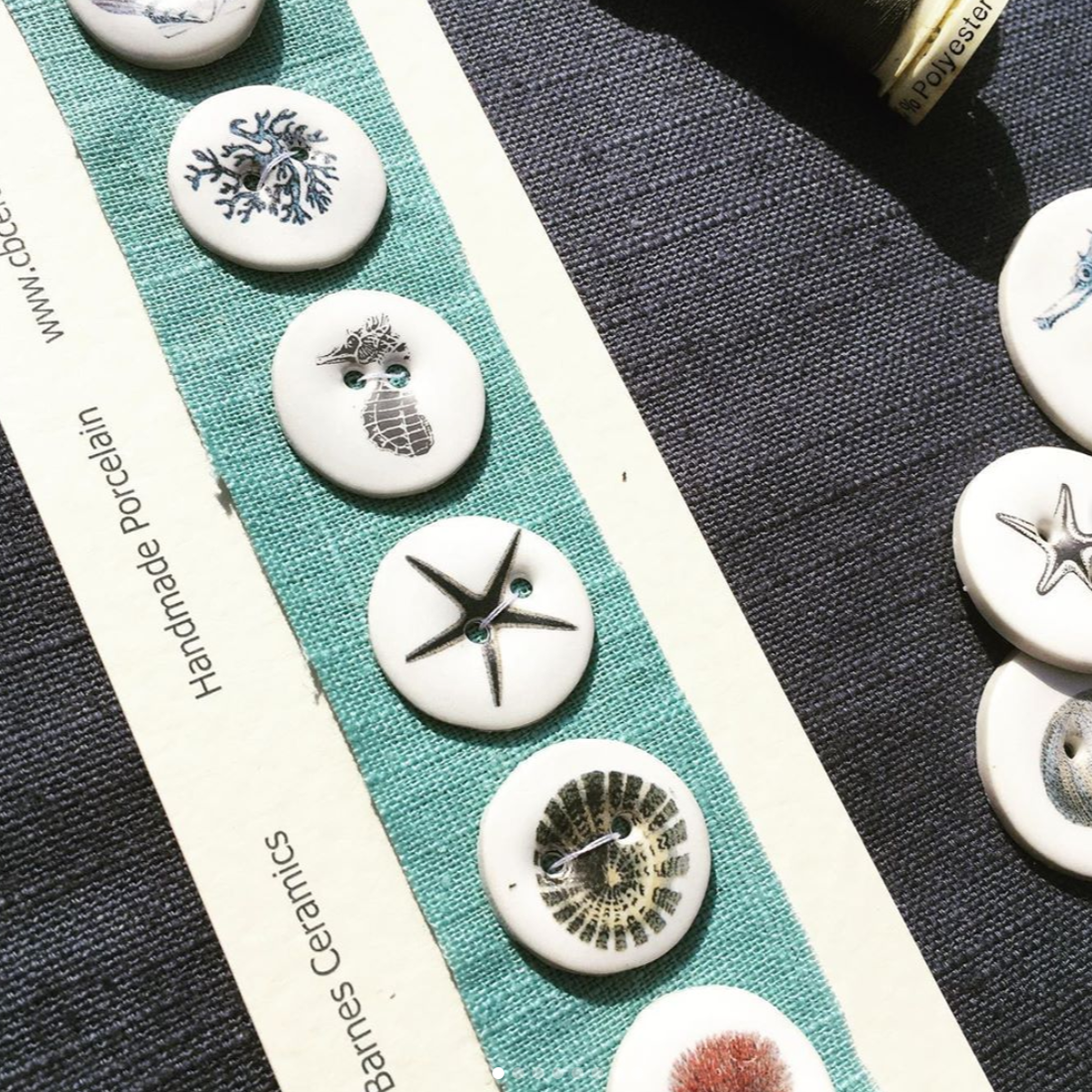 Set of 6 Porcelain Seaside Buttons