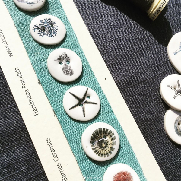 Set of 6 Porcelain Seaside Buttons