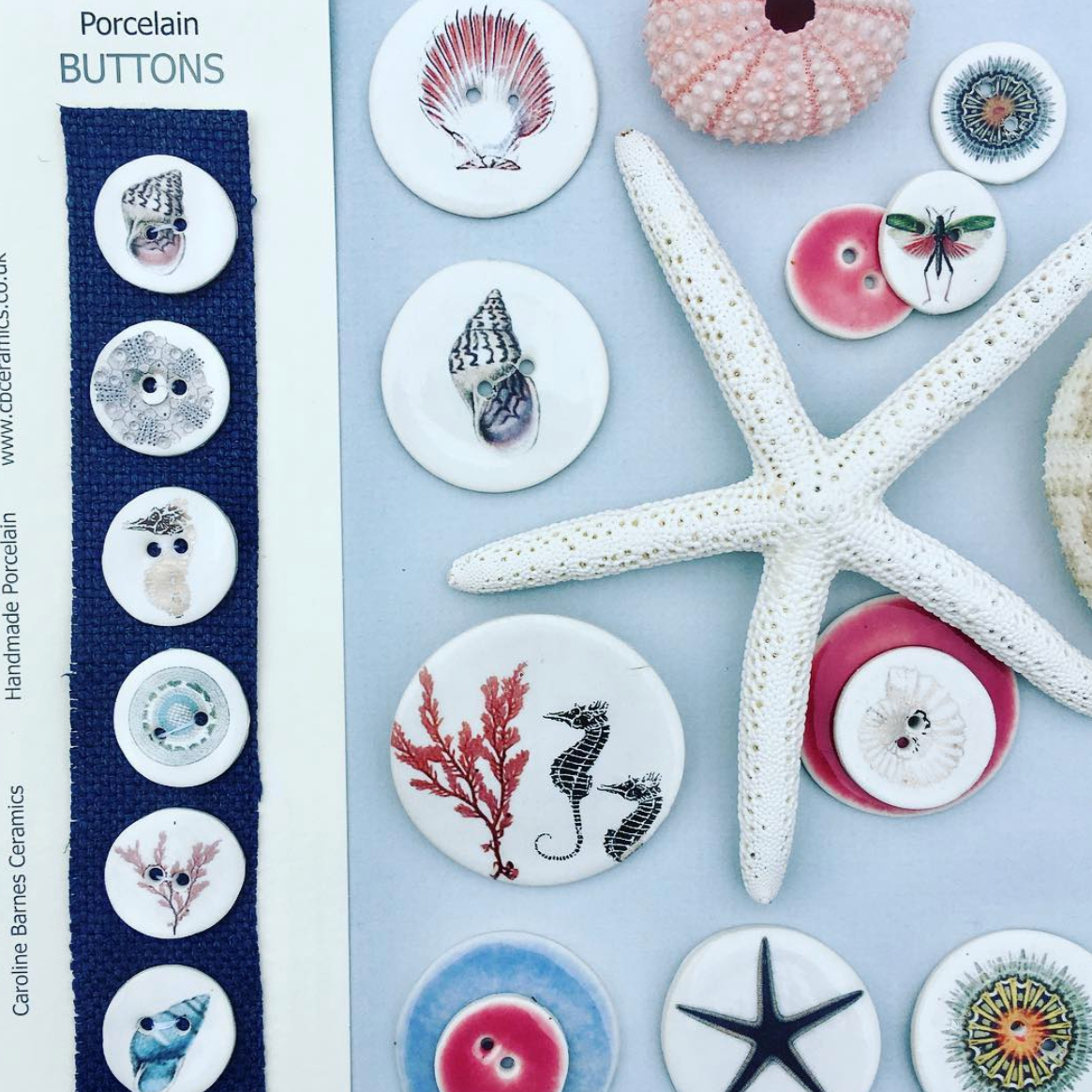 Set of 6 Porcelain Seaside Buttons
