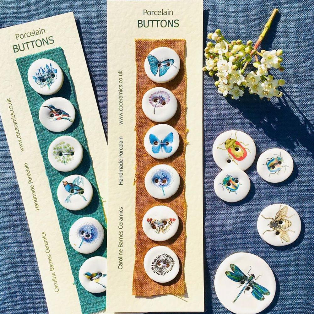 Set of 6 Porcelain Bird and Seedhead Buttons
