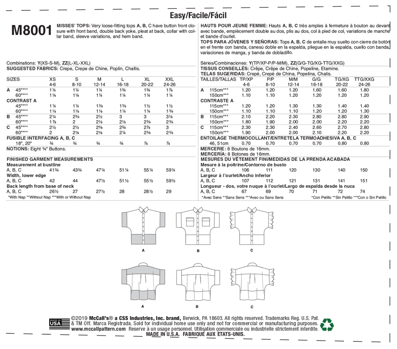 McCall's 8001 - Buttoned Shirt
