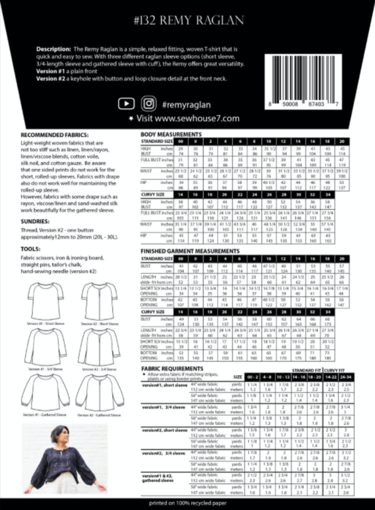 Sew House Seven - The Remy Raglan - Sizes 4-24