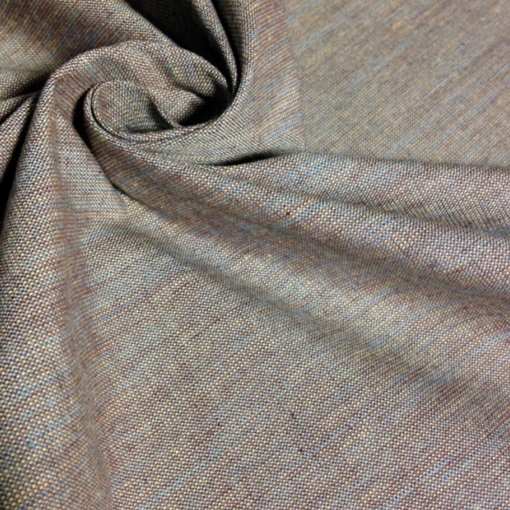 Organic Cotton Crossweave Fabric, Brown and Blue Marl, 120cm wide, 147gsm