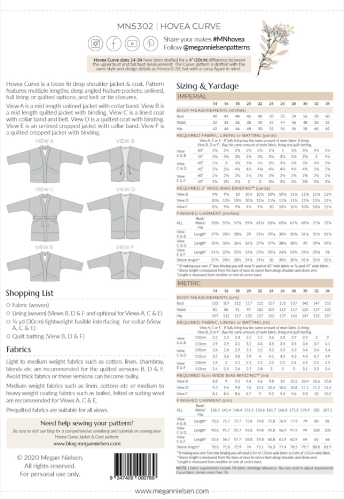 Megan Nielsen - Hovea Curve Jacket and Coat