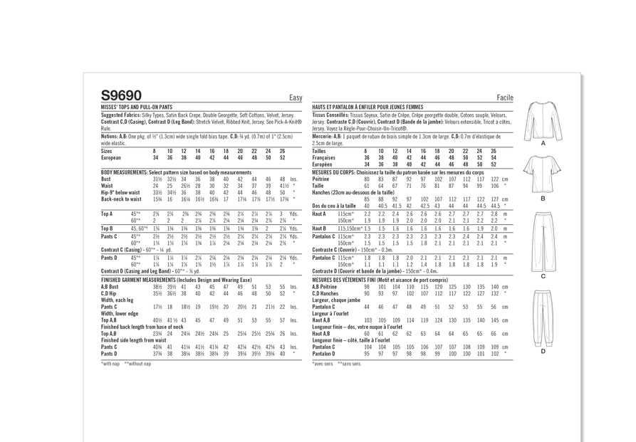 Simplicity 9690 - Misses' Tops and Pull-On Pants