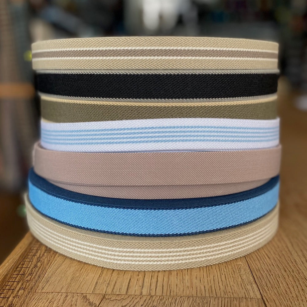 Soft Waistband Elastic Twill - 25mm - Khaki Edged