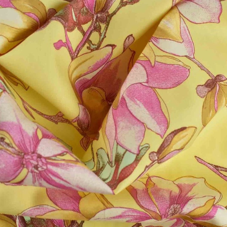 Luxury Printed Cotton Lawn - Martinique - Yellow and Pink
