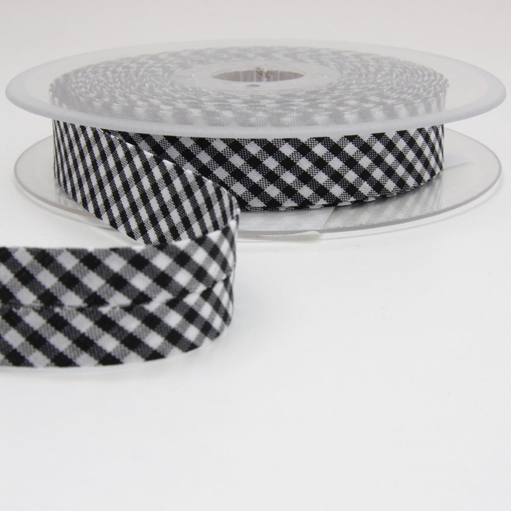 Gingham Bias Binding 20mm - Black