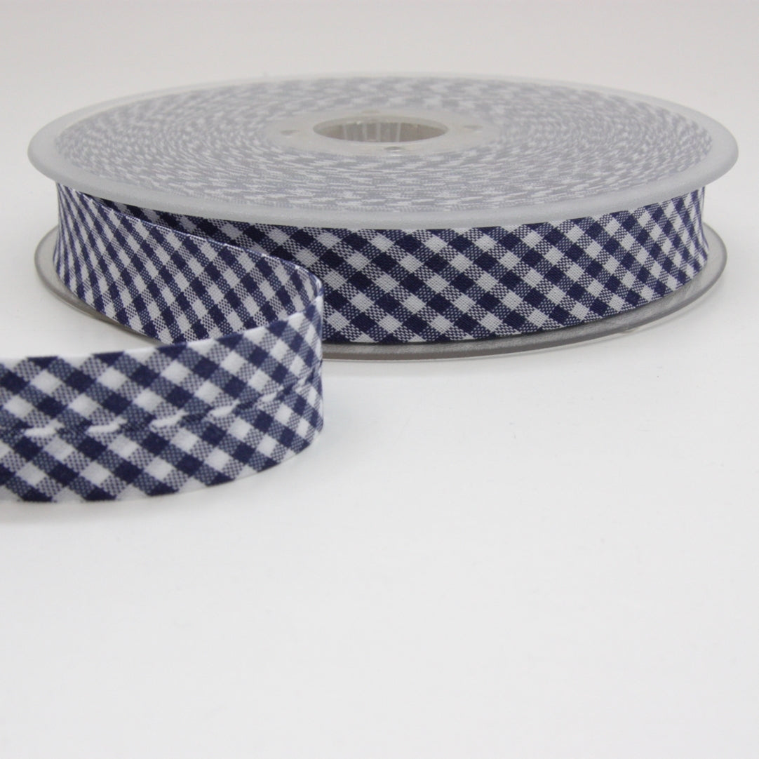Gingham Bias Binding 20mm - Navy