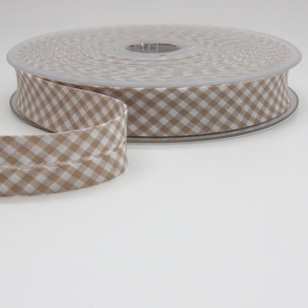 Gingham Bias Binding 20mm - Beige
