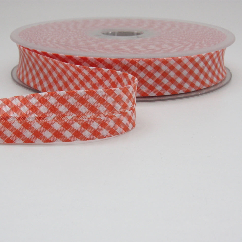Gingham Bias Binding 20mm - Orange