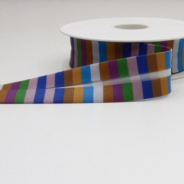 Striped Bias Binding 25mm - Blue/Gold/Grey