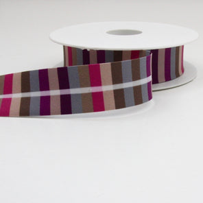 Striped Bias Binding 25mm - Beige/Brown/Grey