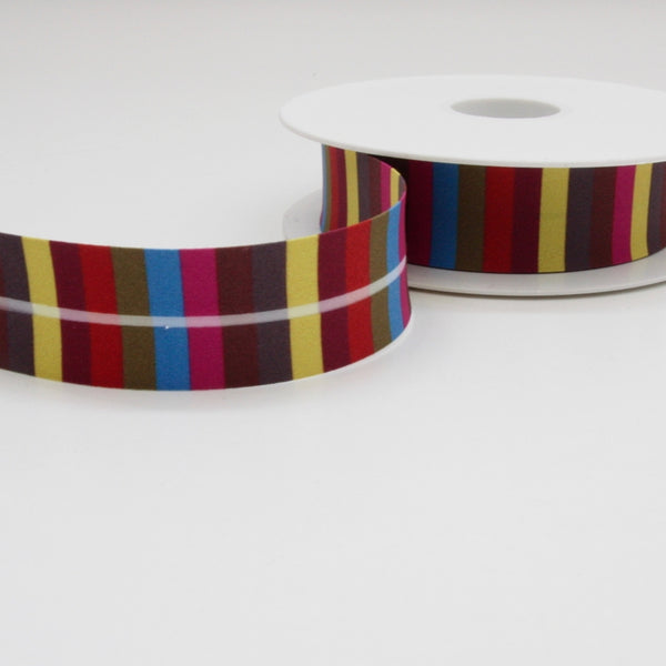 Striped Bias Binding 25mm - Yellow/Green/Wine
