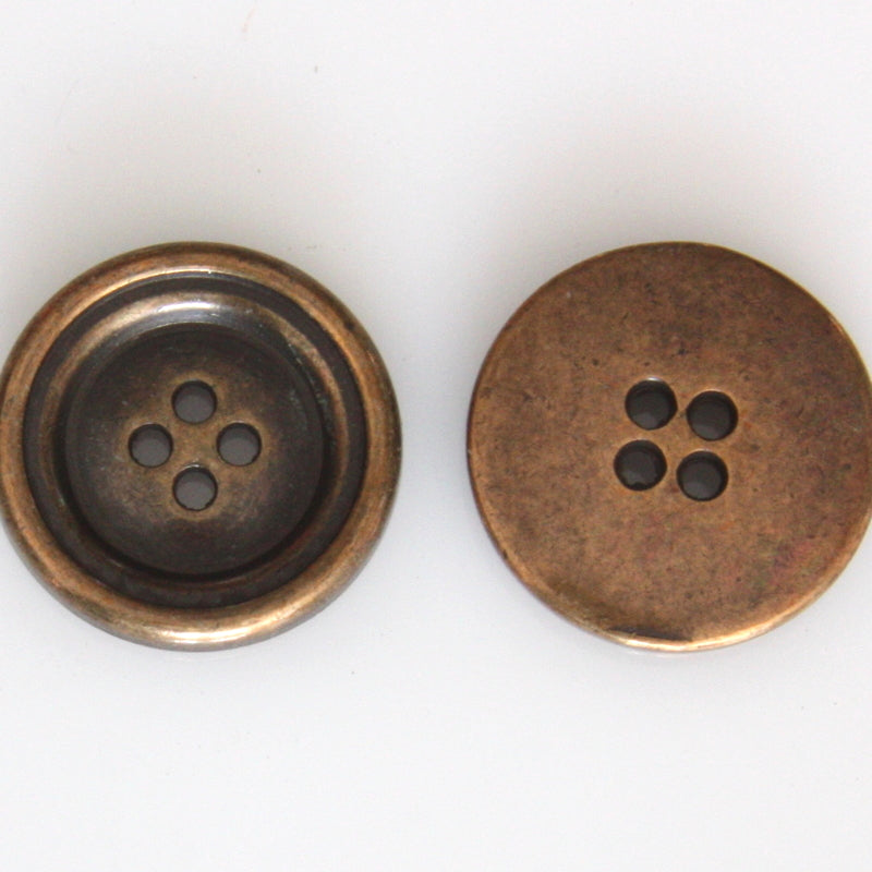 Ridged Four-Hole Metal Button 22mm - Antique Brass