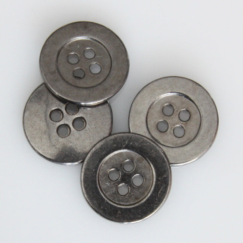 Flat Four-Hole Metal Button 17mm - Black Nickel
