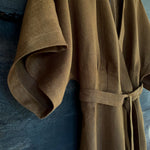 brown colour herringbone weave linen wrap dress elodie pattern