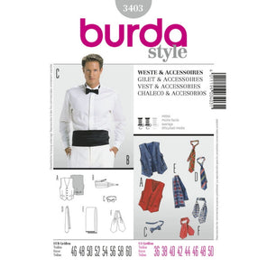 Burda Men's 3403 - Waistcoat & Suit Accessories