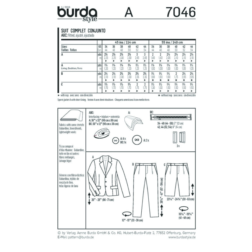 Burda Men's 7046 - Suit