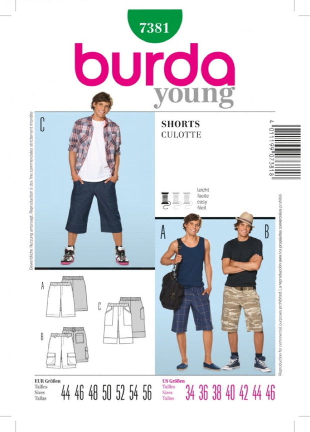 Burda Men's 7381 - Sporty Shorts