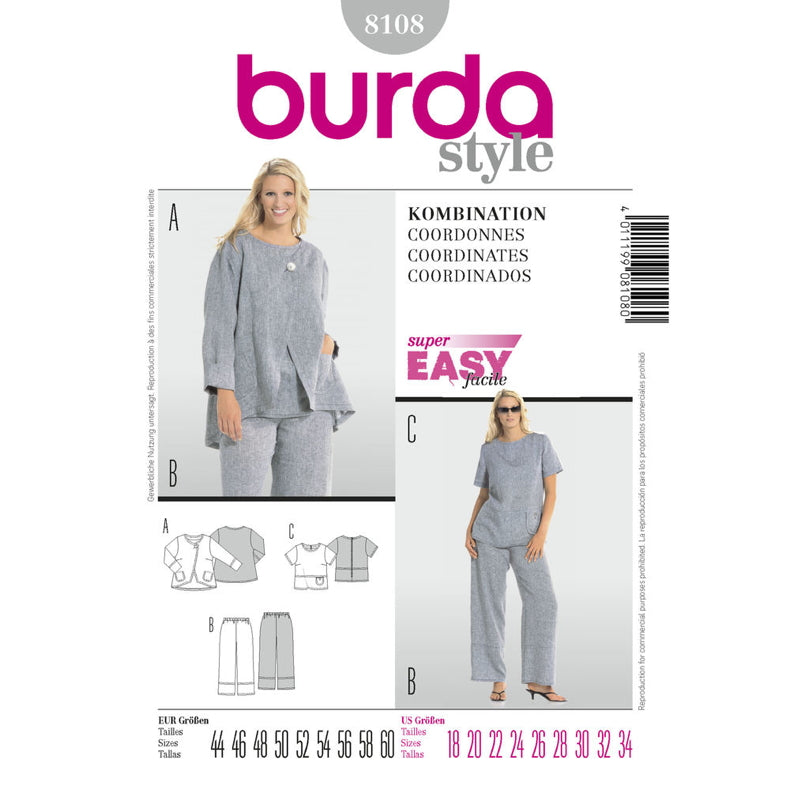 Burda 8108 - Plus Size Top, Jacket & Trousers