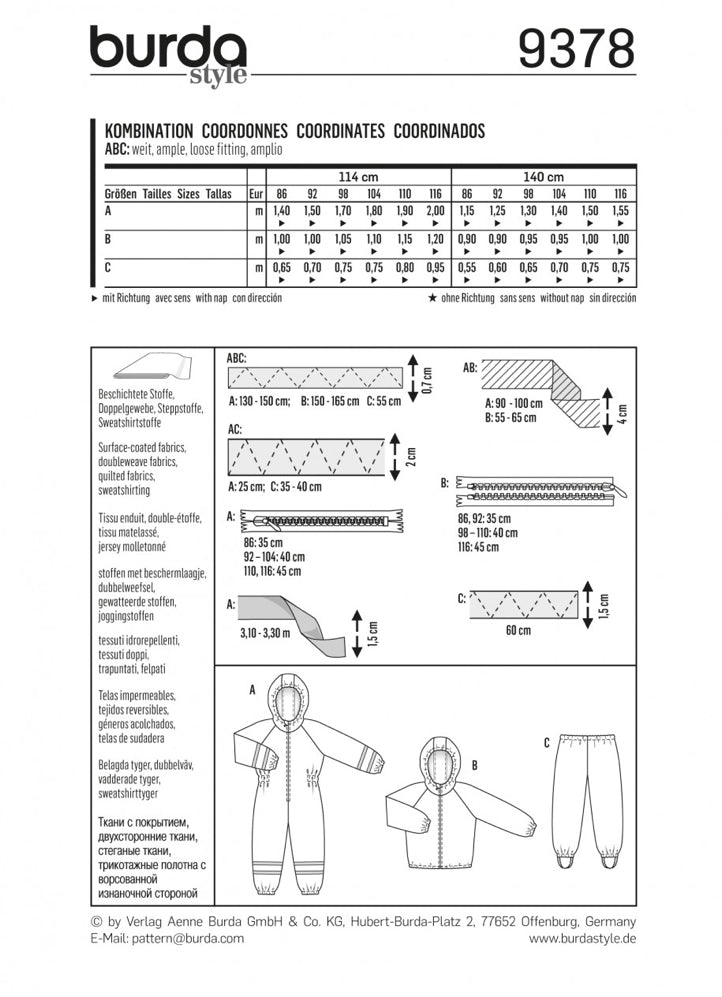 Burda Kids 9378 - Wet Weather Onesie