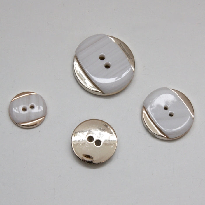 Art Deco Button - Silver/White