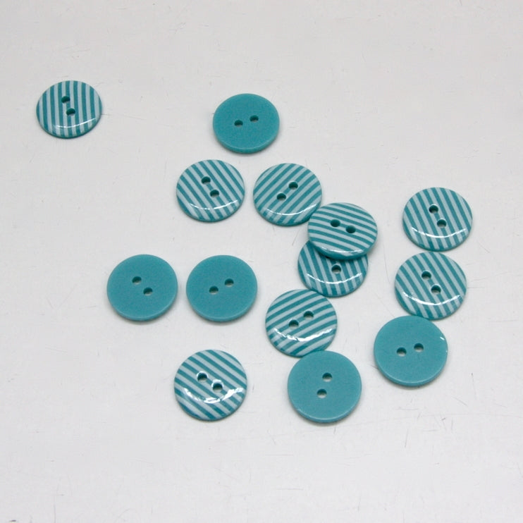 Striped Polyester Buttons - Turquoise