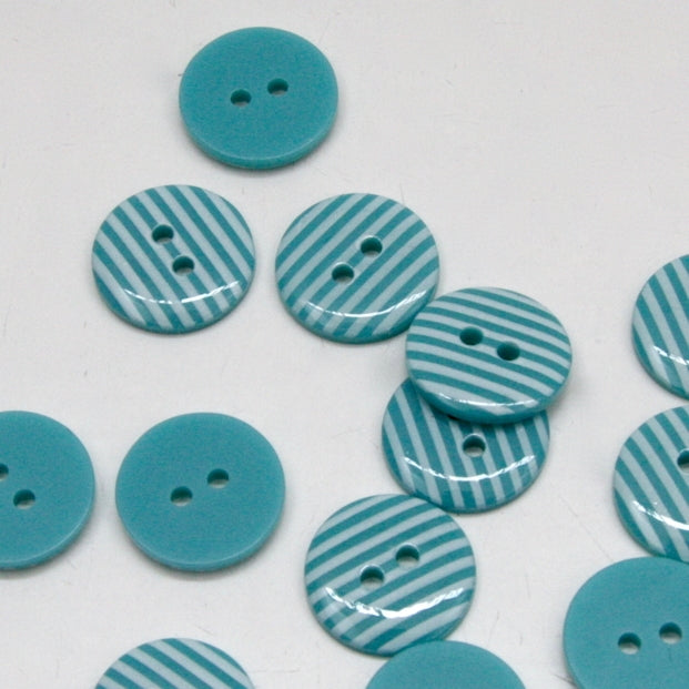 Striped Polyester Buttons - Turquoise