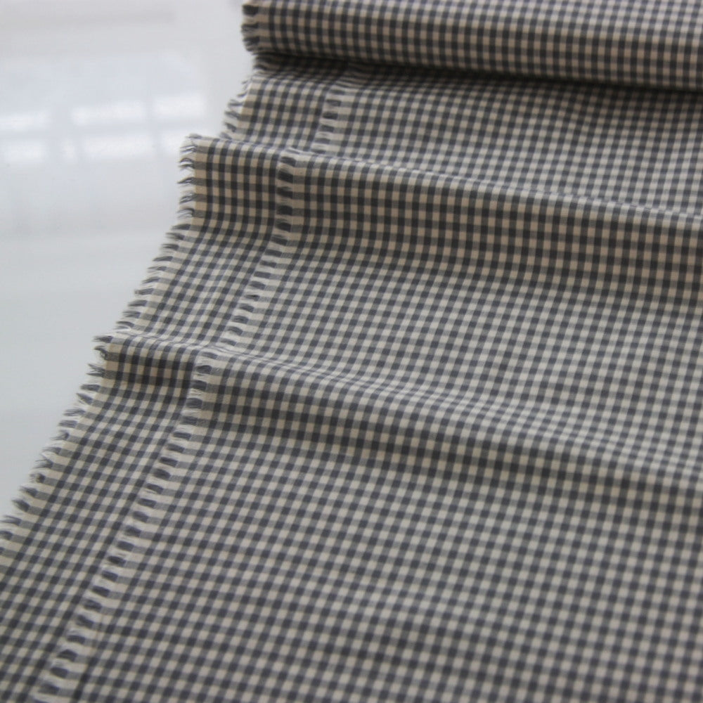 Japanese medium weight check cotton shirting fabric in grey